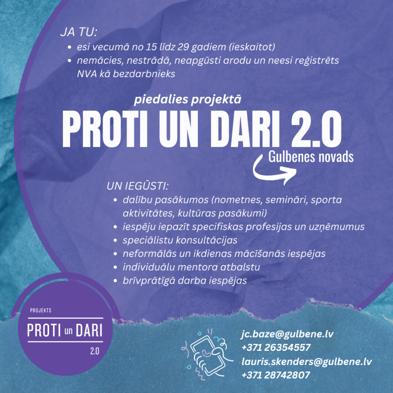 Iespējas jauniešiem – “Proti un Dari 2.0”