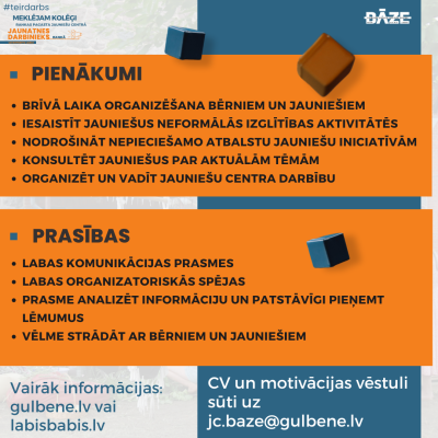 Meklējam kolēģi Rankas jauniešu iniciatīvu centrā!