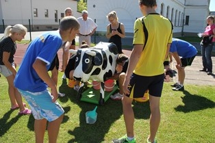 Jaunieši un govs
